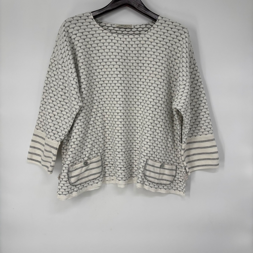 Margaret Winters Womens 2X White Grey Honeycomb Knit Lagenlook Sweater USA Made